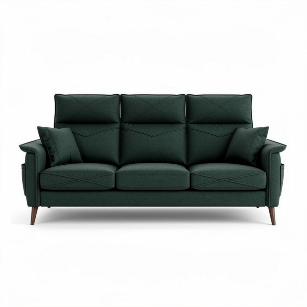 Modern green fabric sofa with adjustable backrest and wooden legs 200 x 90 x 85cm
