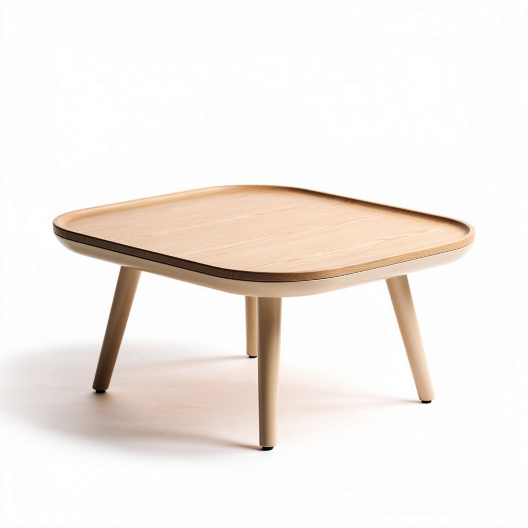 Square wooden coffee table for living room with rounded edges 80 x 80 x 35cm