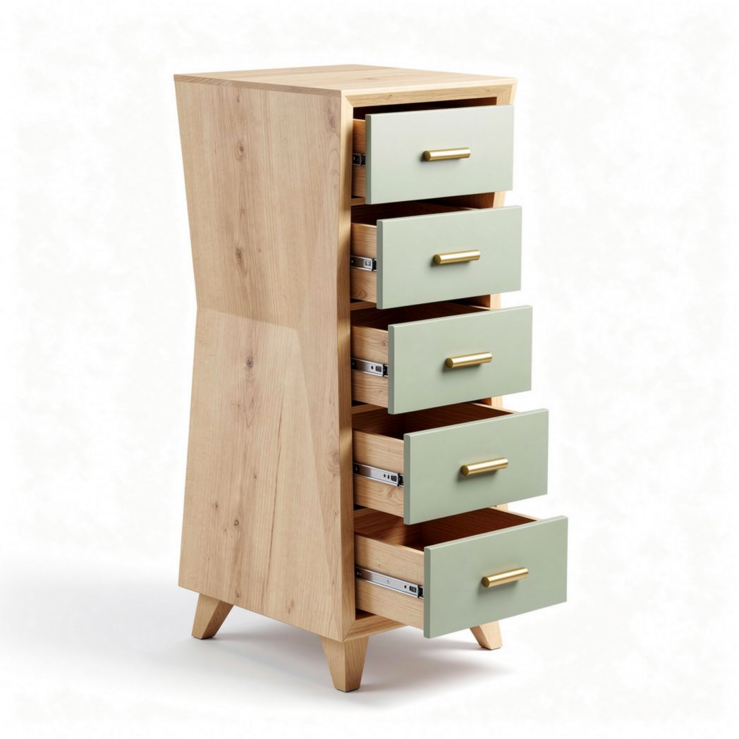 Wooden storage cabinet with five drawers in green for home organization 50 x 40 x 100cm