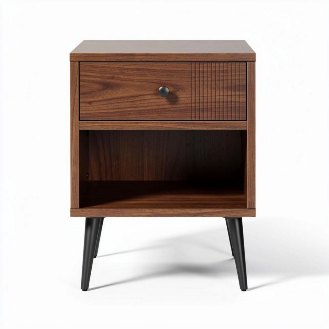 Wooden nightstand with one drawer and open storage shelf 50 x 40 x 60cm