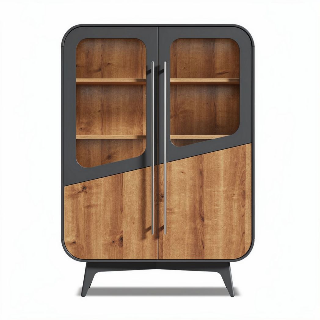 Modern wood and metal storage cabinet with two doors and adjustable shelves 90 x 60 x 120cm