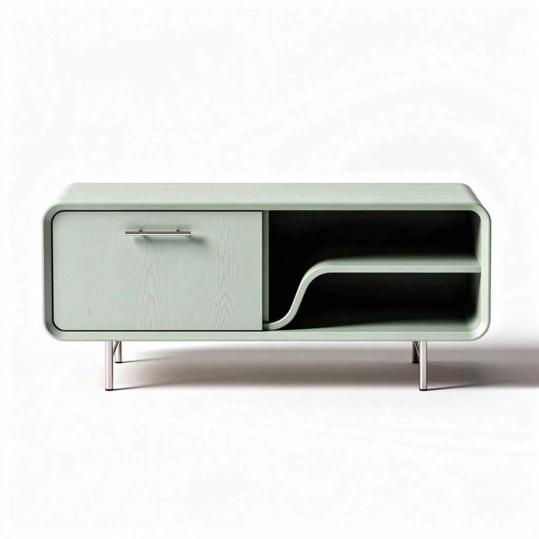 Modern minimalist storage cabinet in light green wood 120 x 50 x 40cm