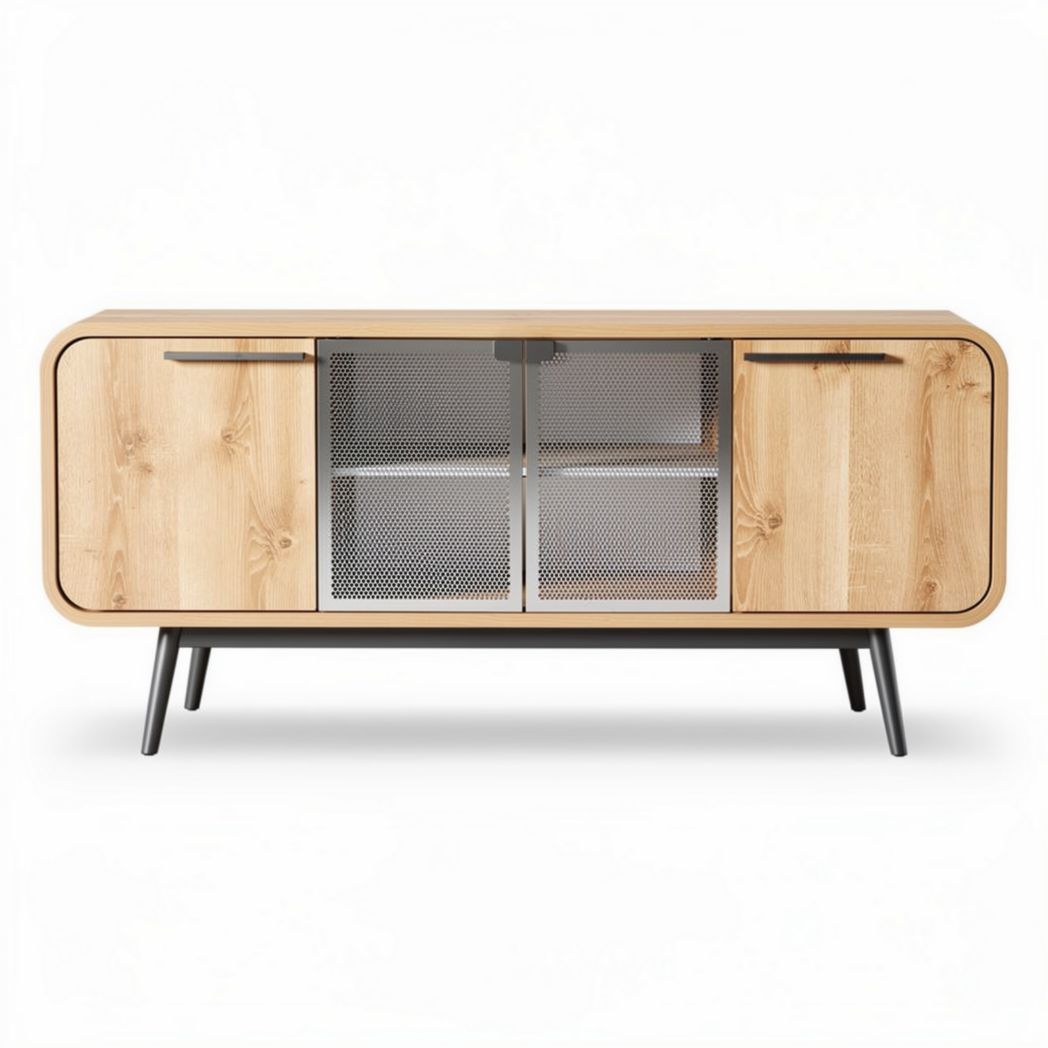 Wooden TV stand with mesh doors 120 x 40 x 60cm for living room storage