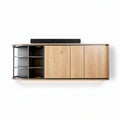 Wooden storage cabinet with four doors and open shelving dimensions 160 x 40 x 50cm