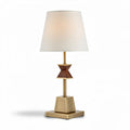 Table lamp with wooden accents and fabric shade in gold finish 25 x 25 x 50cm