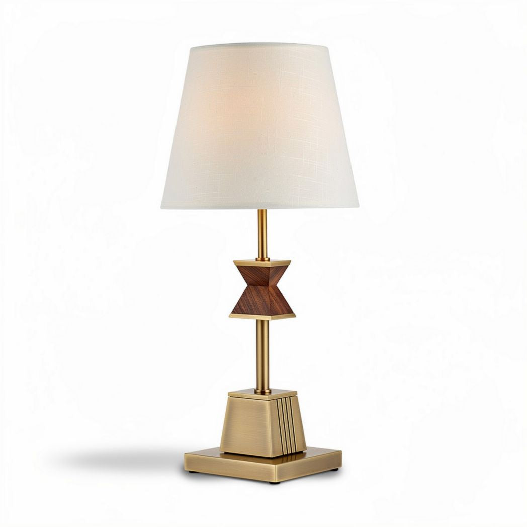 Table lamp with wooden accents and fabric shade in gold finish 25 x 25 x 50cm