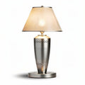 Metal table lamp with fabric shade and perforated base 25 x 25 x 45cm