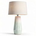 Geometric ceramic table lamp with fabric shade in light green 25 x 25 x 50cm