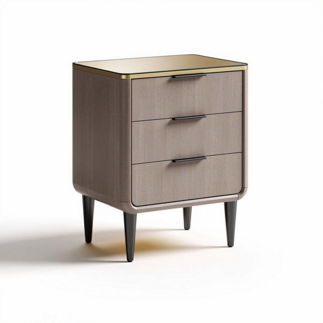 Nightstand with three drawers and gold accent measures 50 x 40 x 60cm