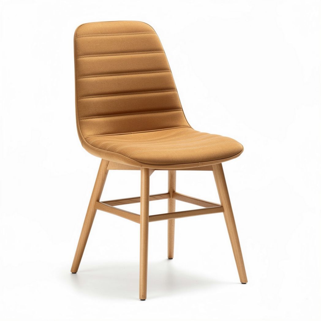 Leather dining chair with wooden legs and horizontal stitching 45 x 50 x 85cm