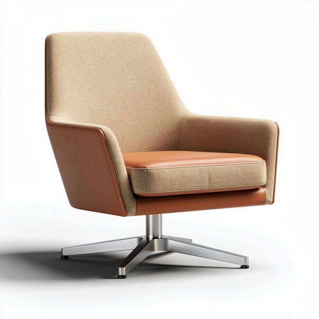Swivel accent chair with leather upholstery and contemporary design 75 x 80 x 90cm
