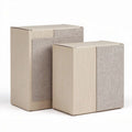 Cardboard storage boxes with fabric panels set of two 20 x 15 x 25cm
